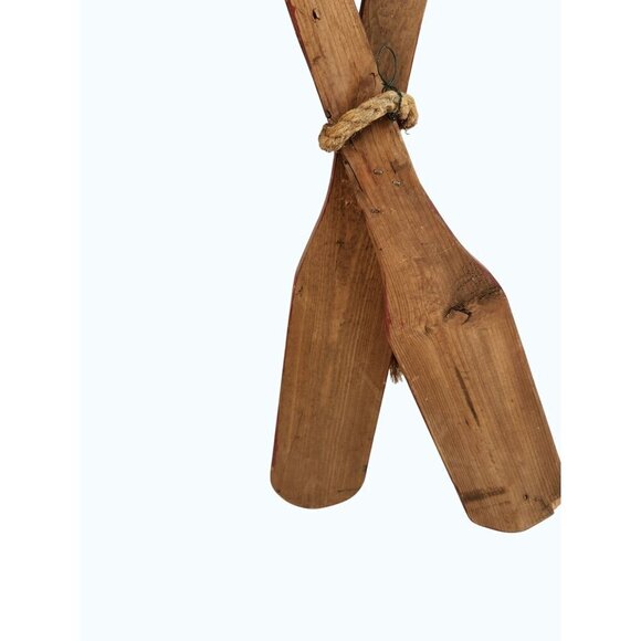 Decorative Rustic Wooden Oar Paddle Set With Rope Accent Red & Natural Wood Fini - Picture 6 of 10